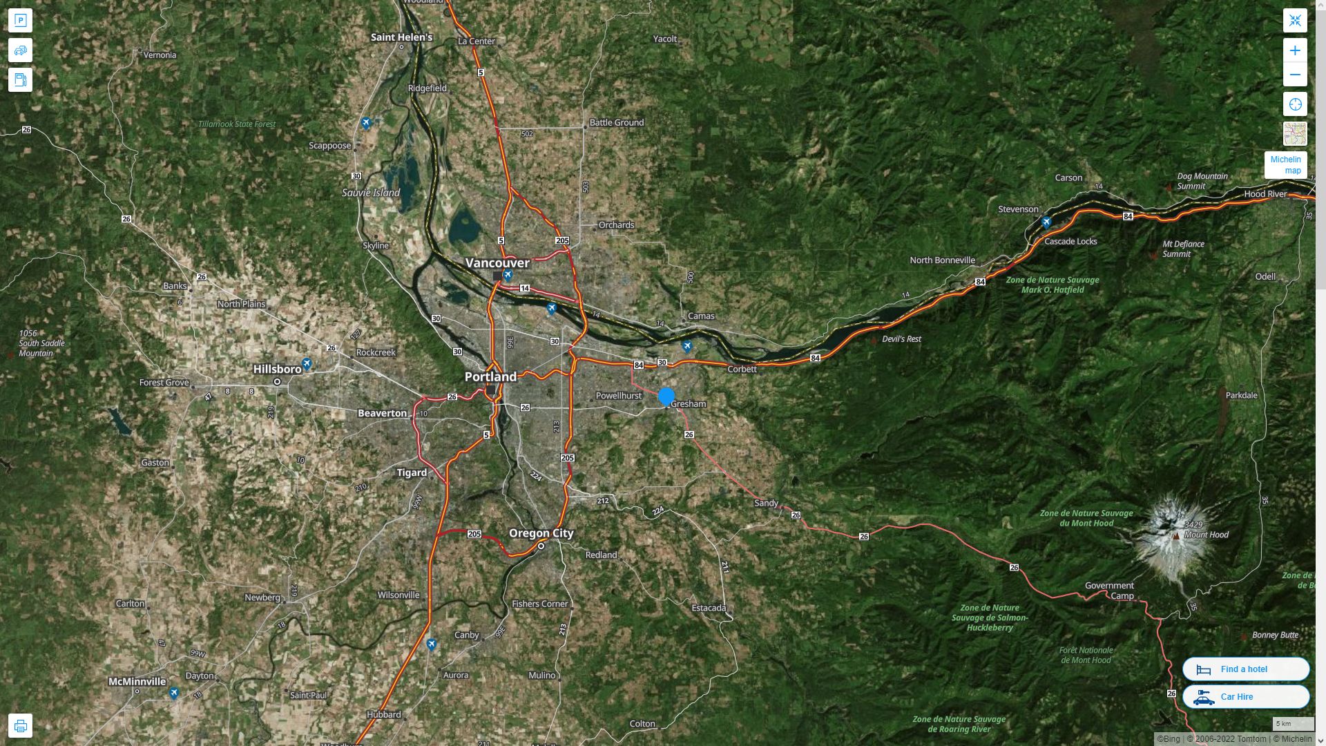 Gresham Oregon Highway and Road Map with Satellite View